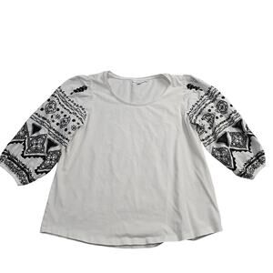 Chico’s White Embroidered Puff Sleeve Blouse Bohemian Sz L Lagenlook Artsy